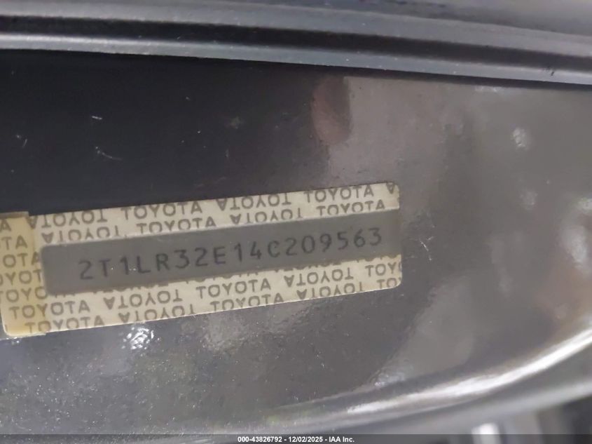 2004 Toyota Matrix Xr VIN: 2T1LR32E14C209563 Lot: 43826792