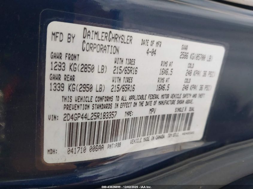 2007 Chrysler Town & Country Touring VIN: 2A8GP54L47R311001 Lot: 43826899