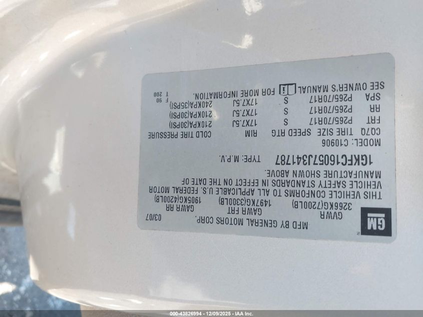 2007 GMC Yukon Xl 1500 Slt VIN: 1GKFC16057J341787 Lot: 43826994