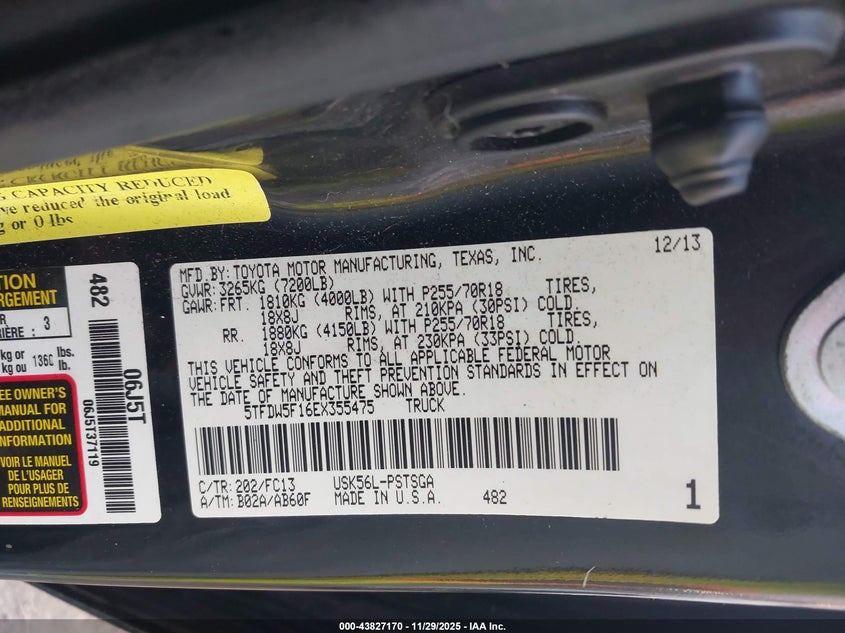 2014 Toyota Tundra Sr5 5.7L V8 VIN: 5TFDW5F16EX355475 Lot: 43827170