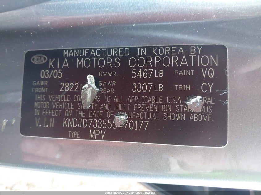 KNDJD733655470177 2005 KIA SORENTO photo no. 9