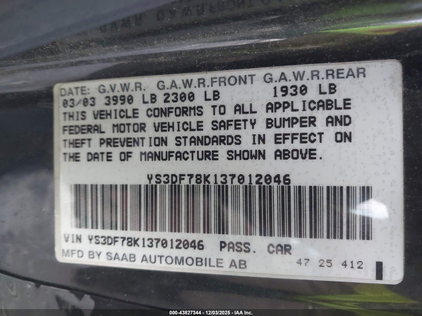 YS3DF78K137012046 2003 SAAB 9-3 photo no. 9