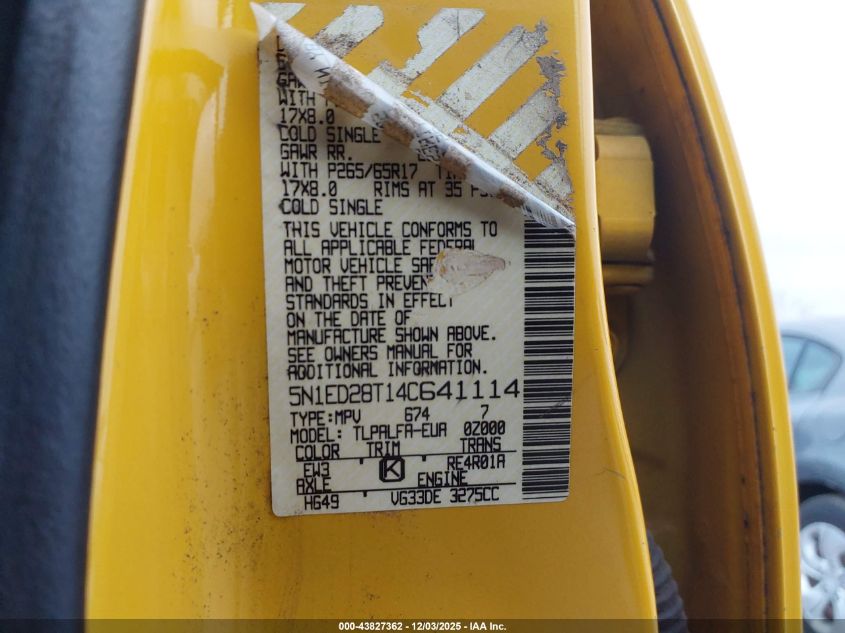 2004 Nissan Xterra Se VIN: 5N1ED28T14C641114 Lot: 43827362