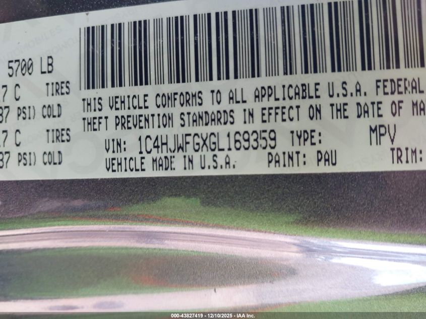 2016 Jeep Wrangler Unlimited Rubicon Hard Rock VIN: 1C4HJWFGXGL169359 Lot: 43827419