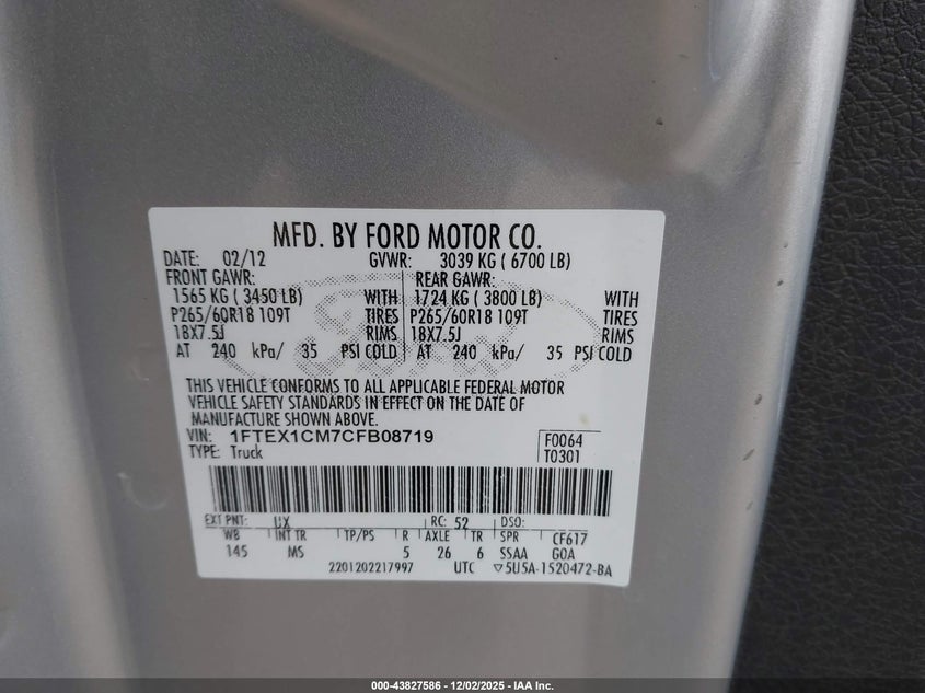 1FTEX1CM7CFB08719 2012 FORD F-150 photo no. 9