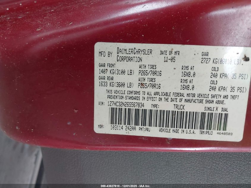 2006 Mitsubishi Raider Duro Cross V8 VIN: 1Z7HC32N26S567834 Lot: 43827618