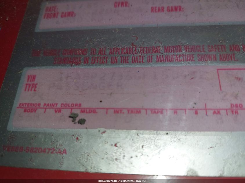 1986 Ford Mustang Lx/Gt VIN: 1FABP28M0GF322884 Lot: 43827648