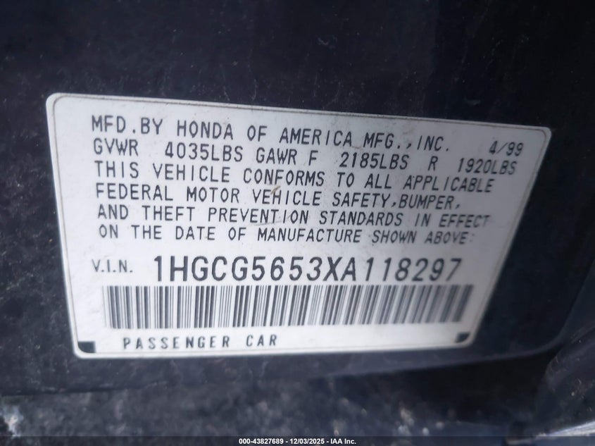 1HGCG5653XA118297 1999 HONDA ACCORD photo no. 9