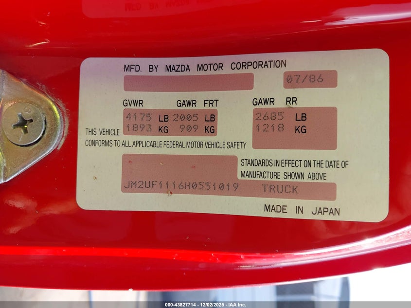 JM2UF1116H0551019 1987 MAZDA  photo no. 9
