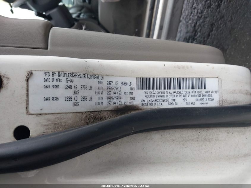 2000 Jeep Grand Cherokee Laredo VIN: 1J4GW48SXYC364375 Lot: 43827718