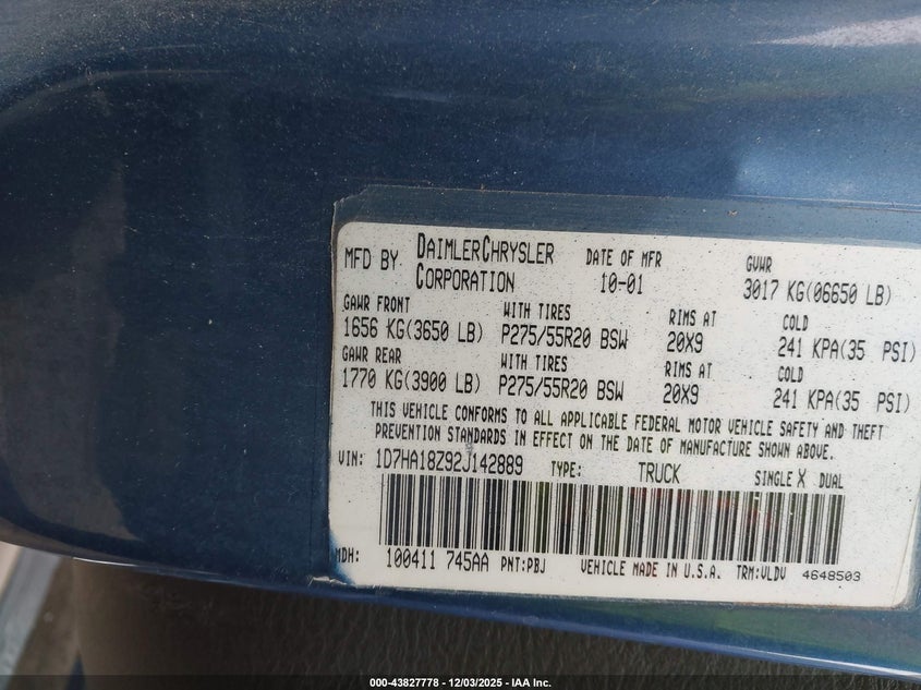 1D7HA18Z92J142889 2002 DODGE RAM photo no. 9