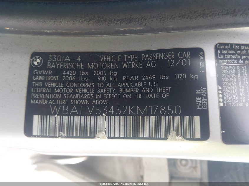 WBAEV53452KM17850 2002 BMW 3ER photo no. 9