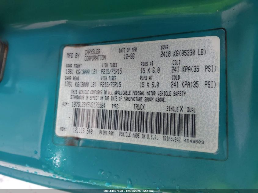 1997 Dodge Dakota Slt/Sport VIN: 1B7GL23Y5VS175584 Lot: 43827828