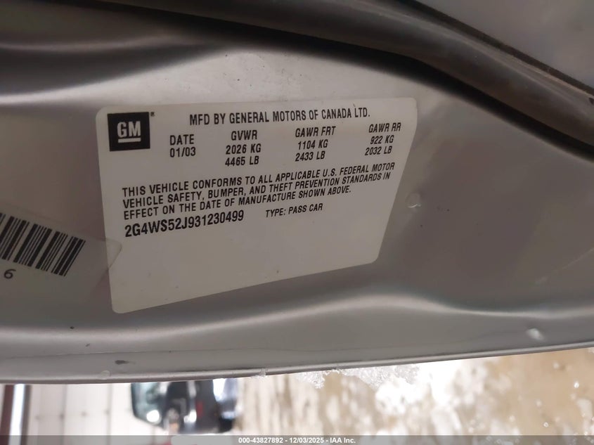 2G4WS52J931230499 2003 BUICK CENTURY photo no. 9