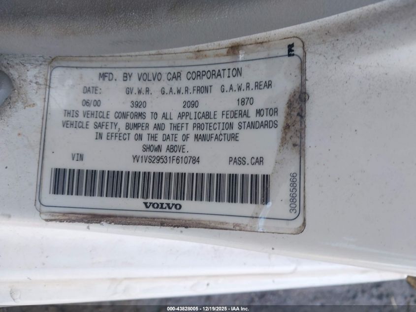 2001 Volvo S40 A/Sport Edition VIN: YV1VS29531F610784 Lot: 43828005