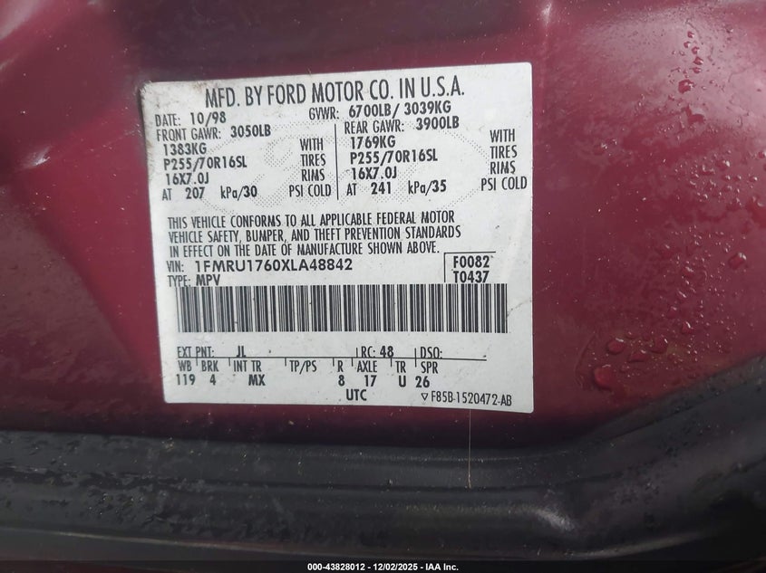 1FMRU1760XLA48842 1999 FORD EXPEDITION photo no. 9