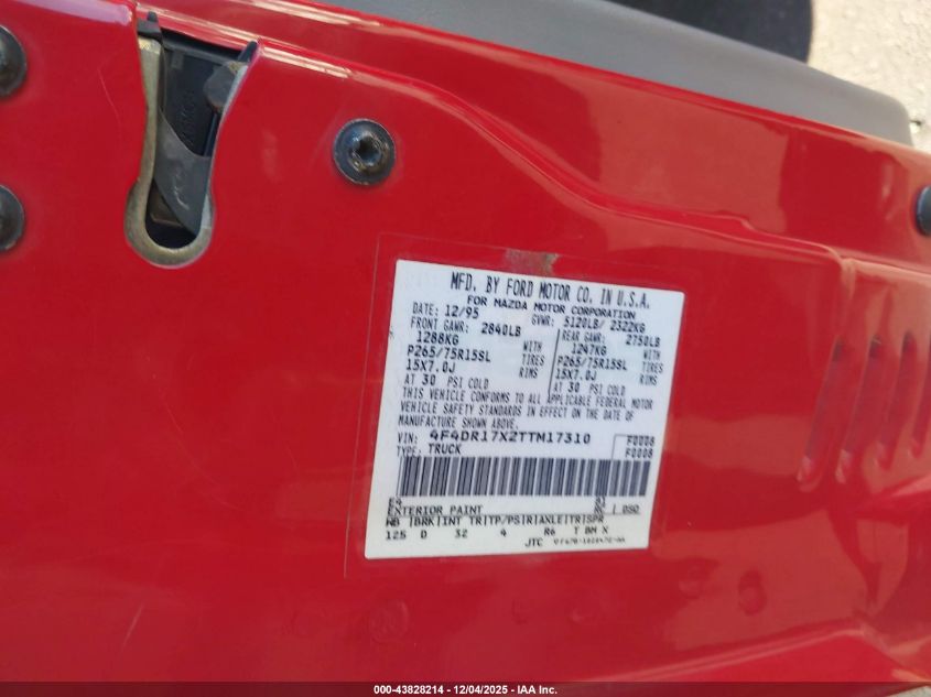 1996 Mazda B4000 Cab Plus VIN: 4F4DR17X2TTM17310 Lot: 43828214