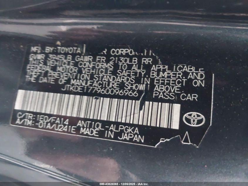 2006 Scion Tc VIN: JTKDE177960096966 Lot: 43828365