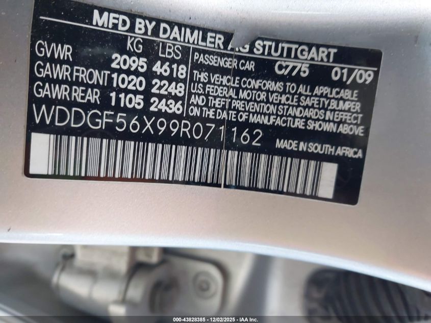 2009 Mercedes-Benz C 350 Sport VIN: WDDGF56X99R071162 Lot: 43828385