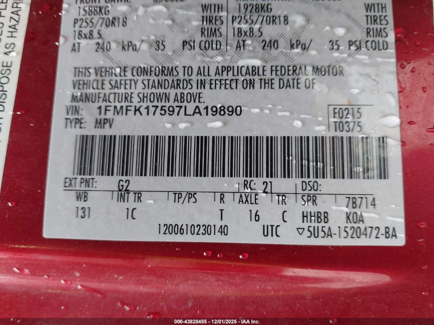 2007 Ford Expedition El Eddie Bauer VIN: 1FMFK17597LA19890 Lot: 43828455