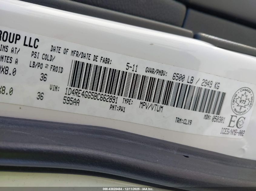 2011 Dodge Durango Crew Plus VIN: 1D4RE4GG5BC662891 Lot: 43828484