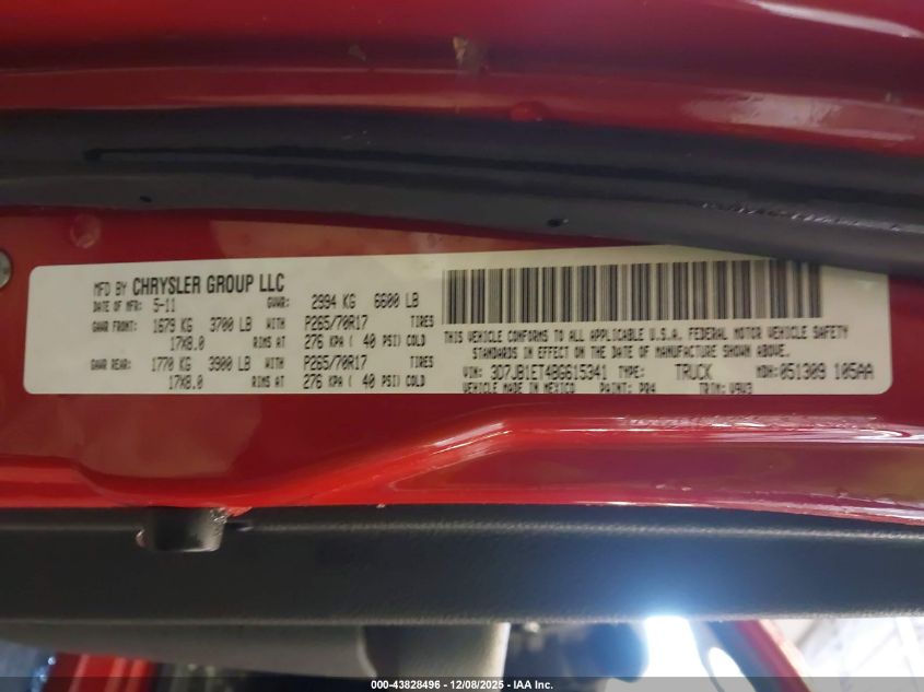 2011 Ram Ram 1500 St VIN: 3D7JB1ET4BG615341 Lot: 43828496