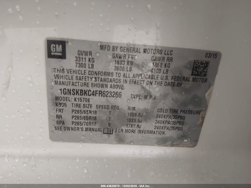 1GNSKBKC4FR623266 2015 CHEVROLET TAHOE photo no. 9