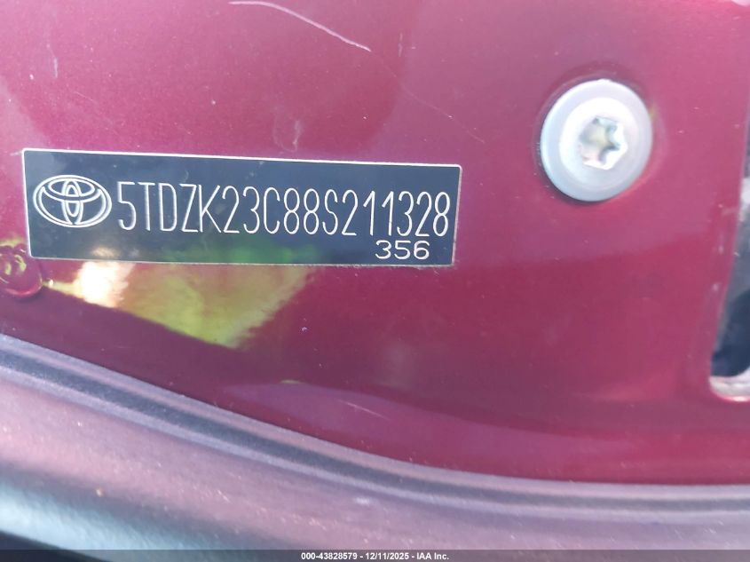 2008 Toyota Sienna Le VIN: 5TDZK23C88S211328 Lot: 43828579