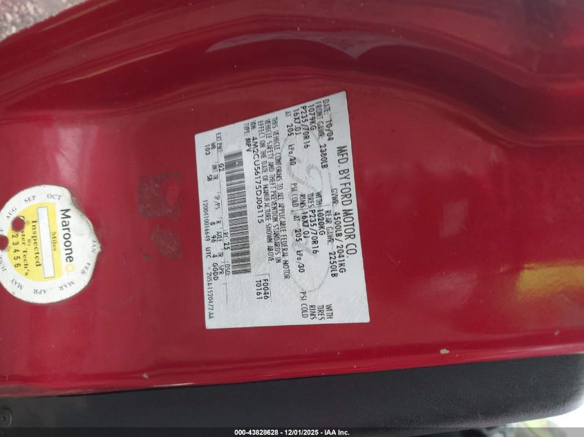 2005 Mercury Mariner Luxury/Premier VIN: 4M2CU56175DJ06115 Lot: 43828628