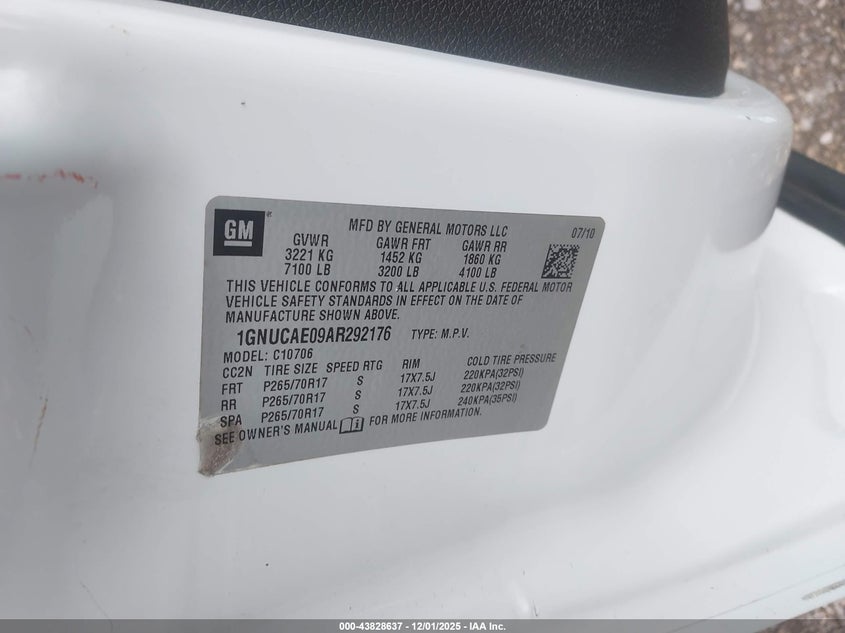 1GNUCAE09AR292176 2010 CHEVROLET TAHOE photo no. 9