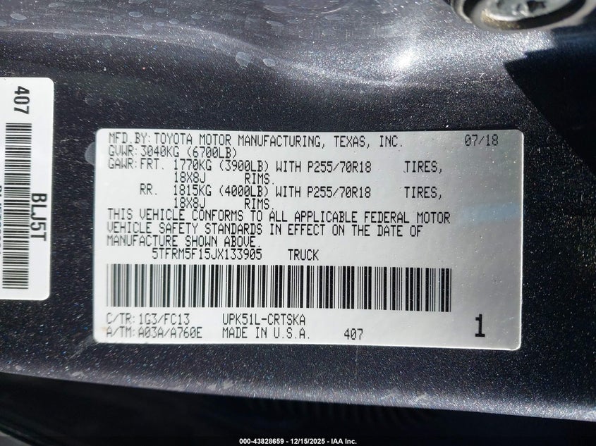 5TFRM5F15JX133905 2018 TOYOTA TUNDRA photo no. 9