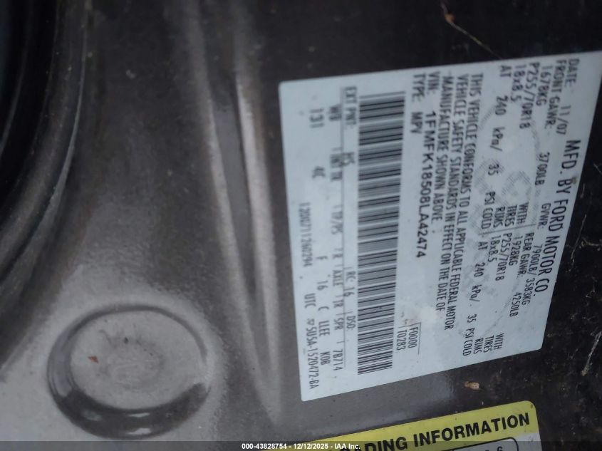 2008 Ford Expedition El Eddie Bauer/King Ranch VIN: 1FMFK18508LA42474 Lot: 43828754