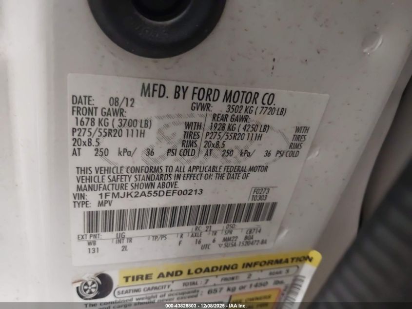 2013 Ford Expedition El Limited VIN: 1FMJK2A55DEF00213 Lot: 43828803