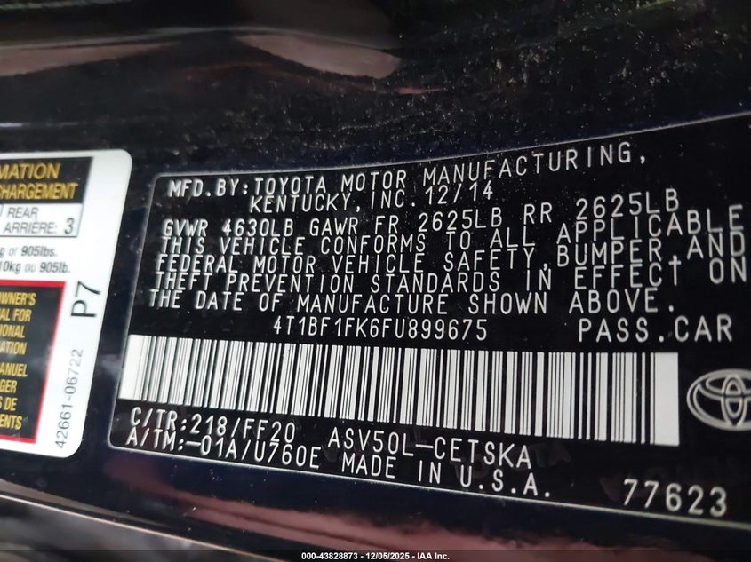 4T1BF1FK6FU899675 2015 TOYOTA CAMRY photo no. 9