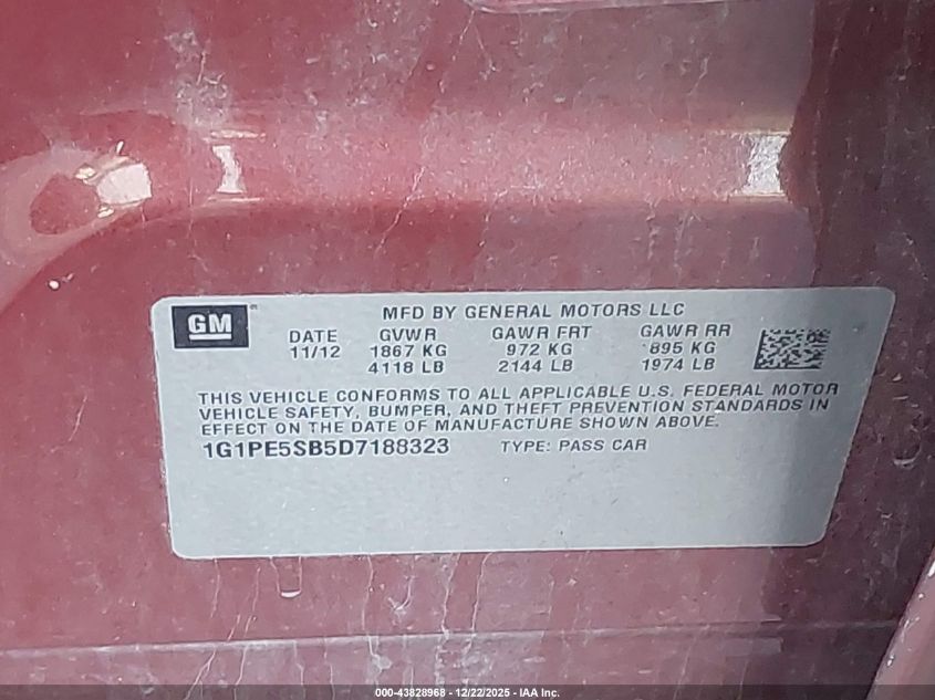 2013 Chevrolet Cruze 2Lt Auto VIN: 1G1PE5SB5D7188323 Lot: 43828968