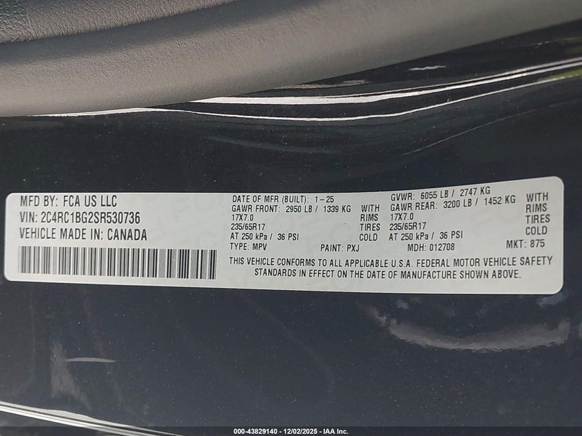 2C4RC1BG2SR530736 2025 CHRYSLER PACIFICA photo no. 9
