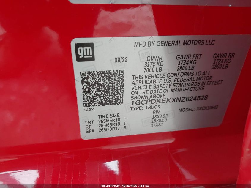 2022 Chevrolet Silverado 1500 4Wd Short Bed Lt With 2Fl VIN: 1GCPDKEKXNZ624528 Lot: 43829142