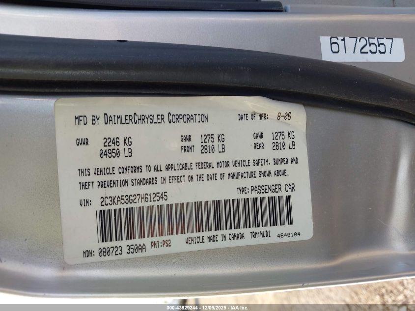 2007 Chrysler 300 Touring VIN: 2C3KA53G27H612545 Lot: 43829244