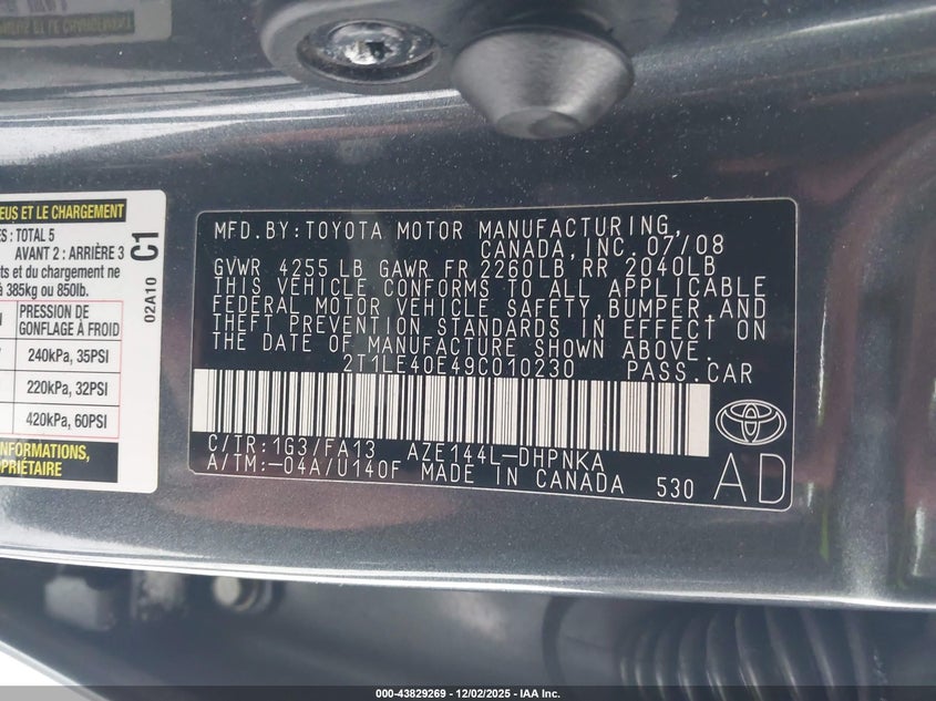 2T1LE40E49C010230 2009 TOYOTA MATRIX photo no. 9