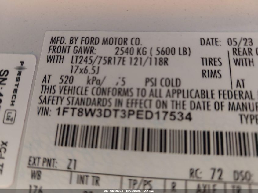 2023 Ford F-350 Xlt VIN: 1FT8W3DT3PED17534 Lot: 43829294