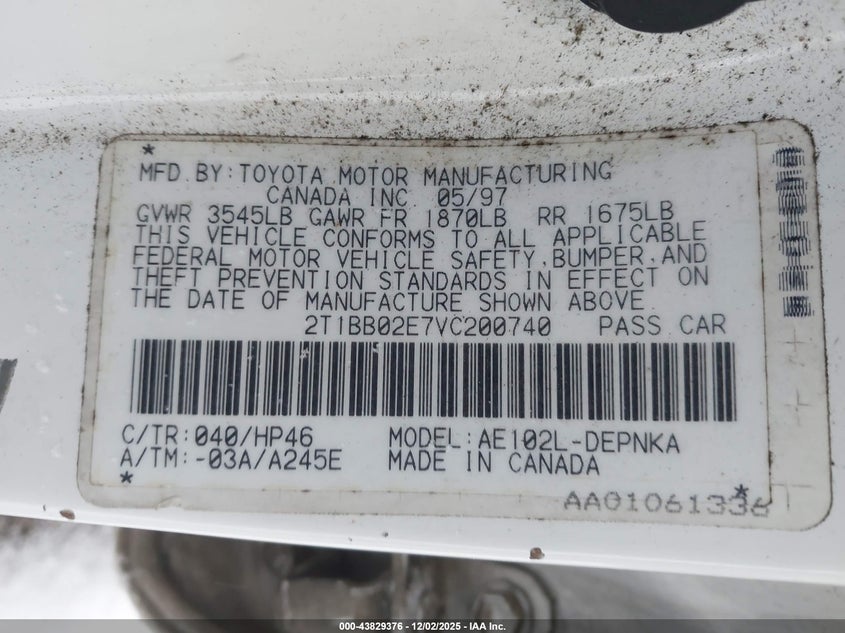 2T1BB02E7VC200740 1997 TOYOTA COROLLA photo no. 9