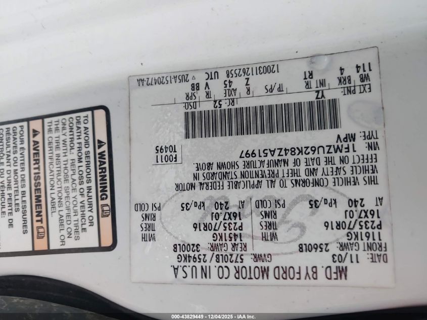 2004 Ford Explorer Xls VIN: 1FMZU62K84ZA51997 Lot: 43829449