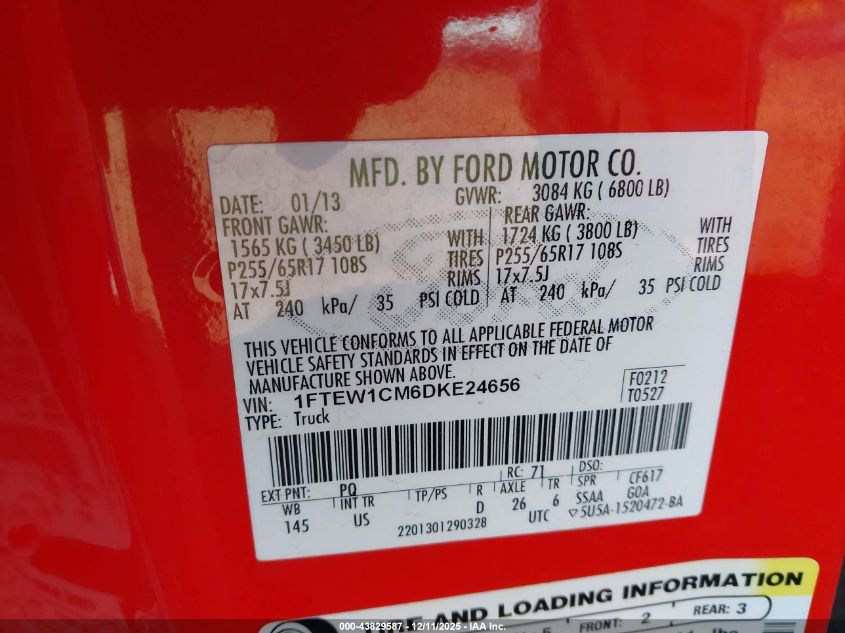 2013 Ford F-150 Xlt VIN: 1FTEW1CM6DKE24656 Lot: 43829587