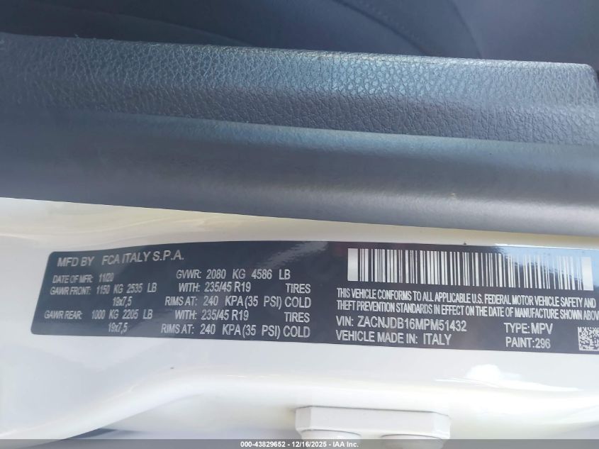 2021 Jeep Renegade 80Th Anniversary 4X4 VIN: ZACNJDB16MPM51432 Lot: 43829652