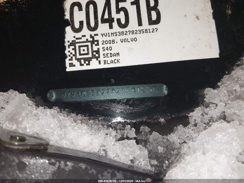 2008 Volvo S40 2.4I VIN: YV1MS382782358127 Lot: 43829708