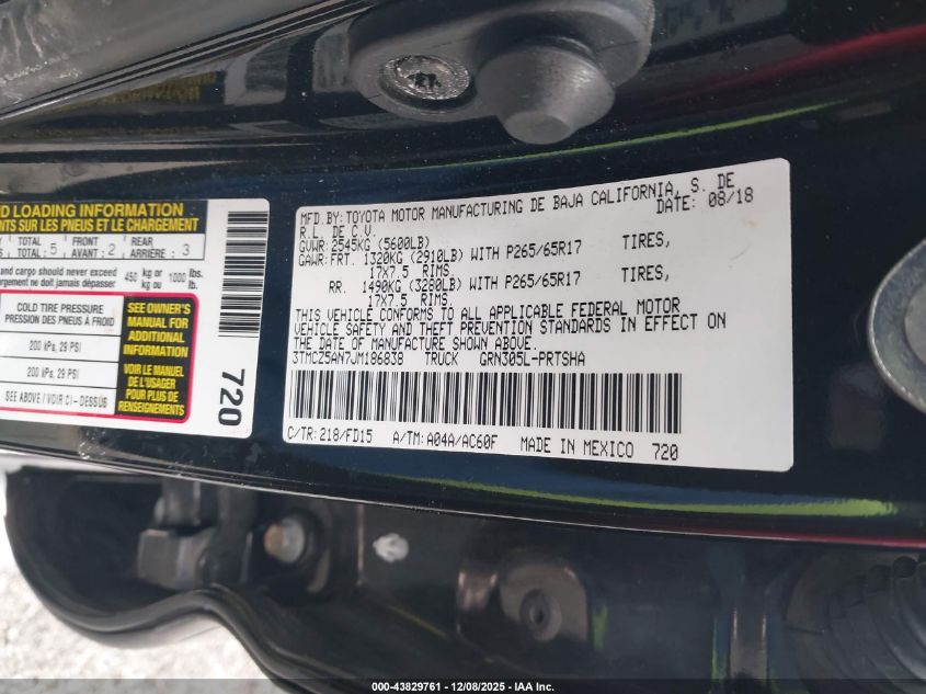 2018 Toyota Tacoma Trd Sport VIN: 3TMCZ5AN7JM186838 Lot: 43829761