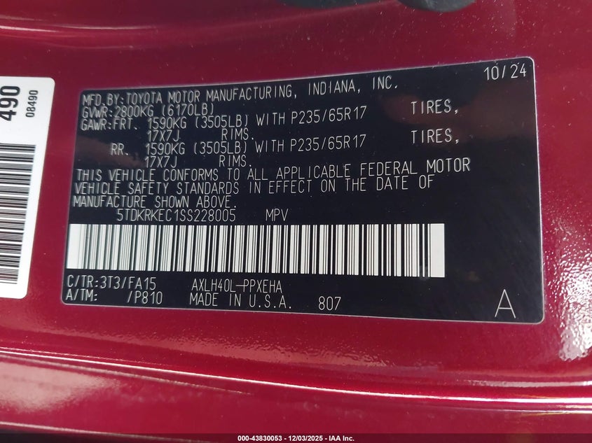 5TDKRKEC1SS228005 2025 TOYOTA SIENNA photo no. 9