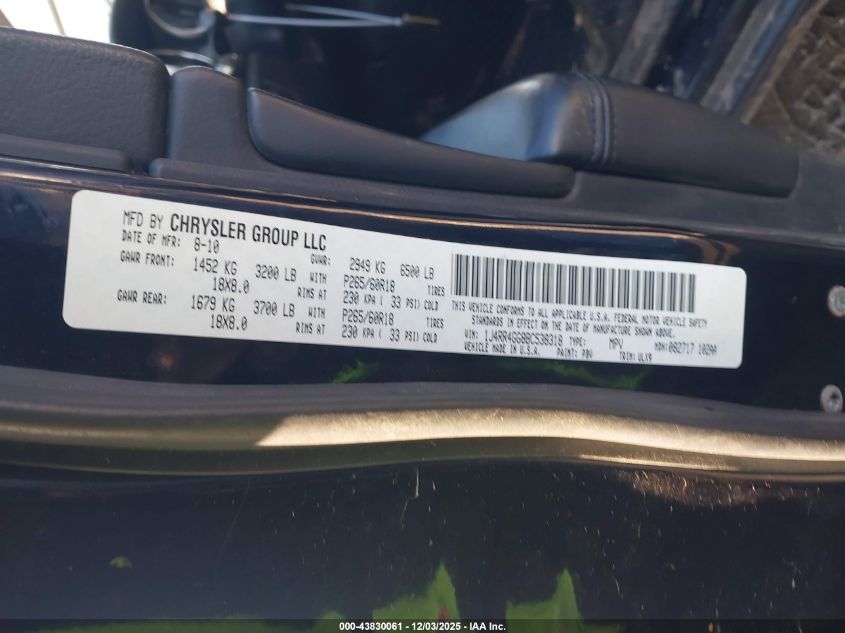 2011 Jeep Grand Cherokee Laredo VIN: 1J4RR4GG8BC538318 Lot: 43830061