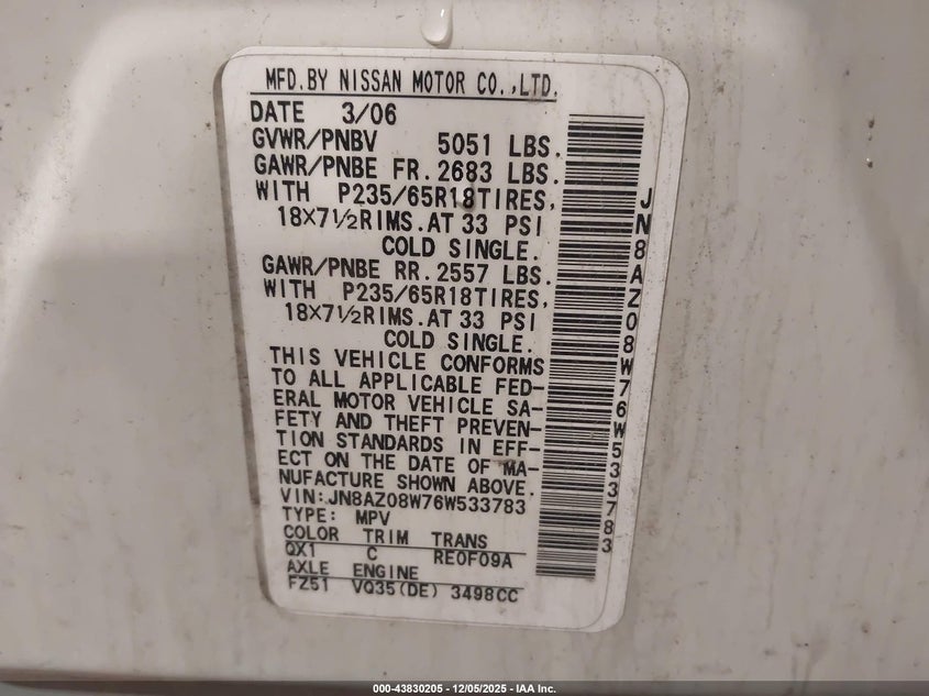 JN8AZ08W76W533783 2006 NISSAN MURANO photo no. 9