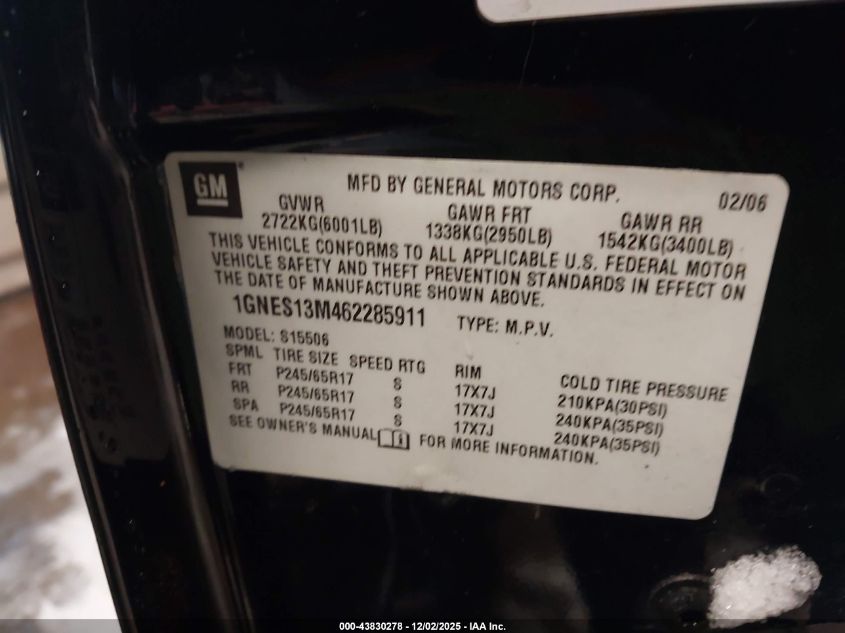 2005 Chevrolet Trailblazer Lt VIN: 1GNDT13S252231660 Lot: 43830278